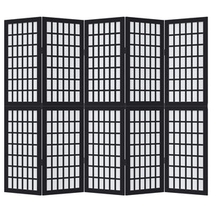 Divisorio Ambienti 5 Pannelli Nero Legno Massello di Paulownia 358773