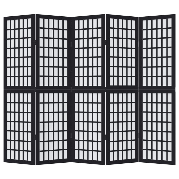 Divisorio Ambienti 5 Pannelli Nero Legno Massello di Paulownia 358773