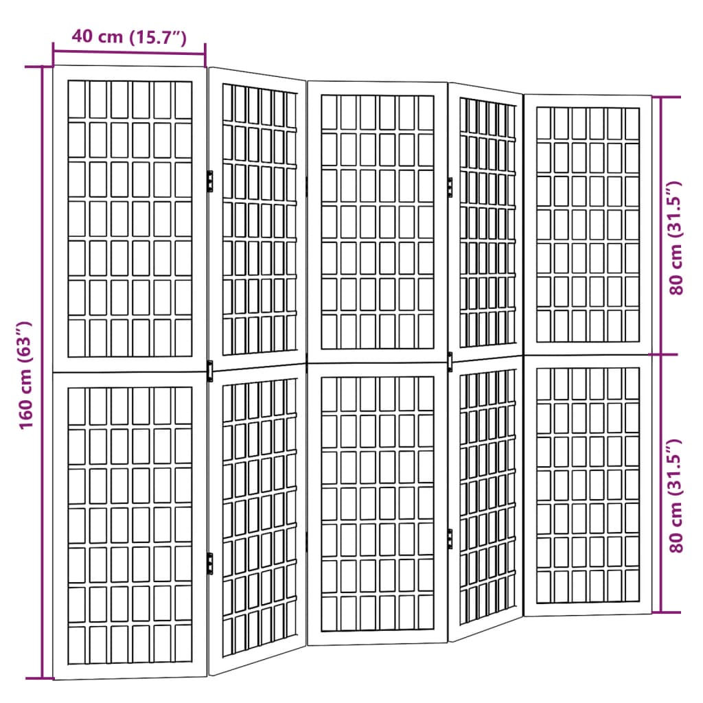 vidaXL Divisorio Ambienti 5 Pannelli Nero Legno Massello di Paulownia