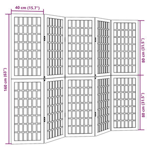 vidaXL Divisorio Ambienti 5 Pannelli Nero Legno Massello di Paulownia