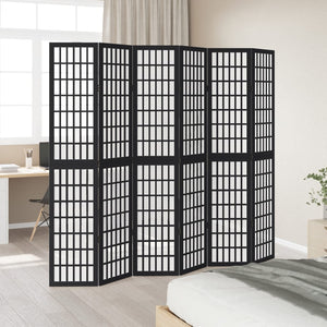 vidaXL Divisorio Ambienti 6 Pannelli Nero Legno Massello di Paulownia