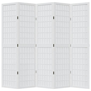 Divisorio Ambienti 5Pannelli Bianco Legno Massello di Paulownia 358790