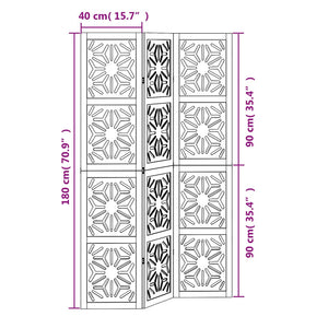 vidaXL Divisorio Ambienti 3 Pannelli Marrone e Nero Massello Paulownia