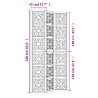 vidaXL Divisorio Ambienti 3 Pannelli Marrone e Nero Massello Paulownia