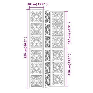 vidaXL Divisorio Ambienti 3 Pannelli Marrone e Nero Massello Paulownia