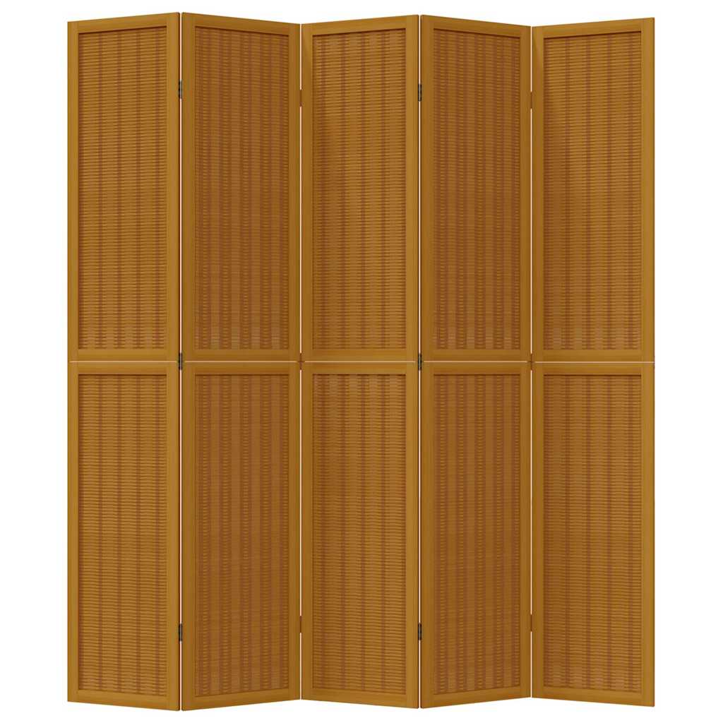 Divisorio Ambienti 5 Pannelli Marrone Legno Massello Paulownia 358824