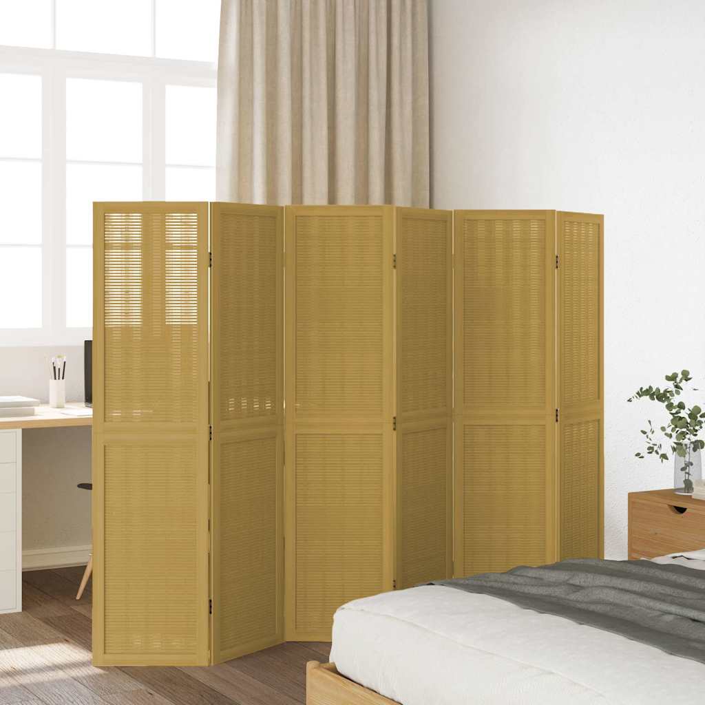 Divisorio Ambienti 6 Pannelli-Set di 6 pannelli Paravento Marrone Legno Massello Paulownia
