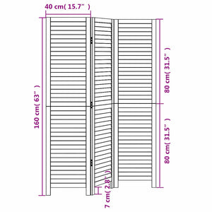 Divisorio Ambienti 3Pannelli Bianco Legno Massello di Paulownia 358829