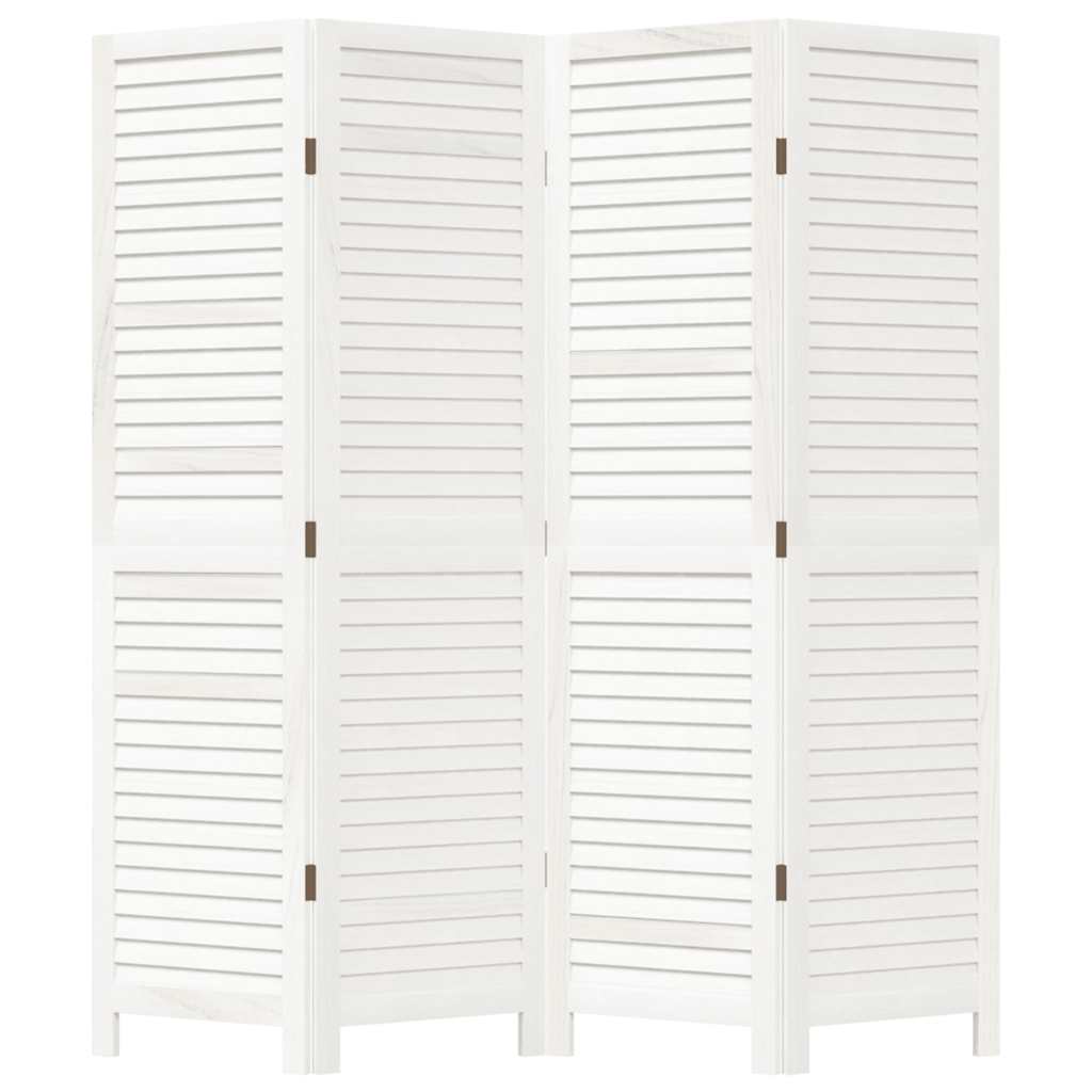 Divisorio Ambienti 4Pannelli Bianco Legno Massello di Paulownia 358833