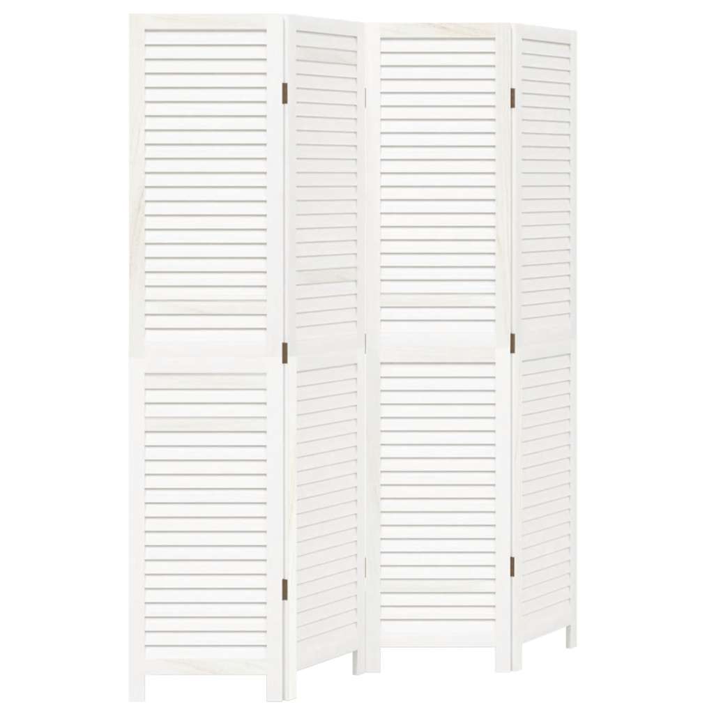 Divisorio Ambienti 4Pannelli Bianco Legno Massello di Paulownia 358834