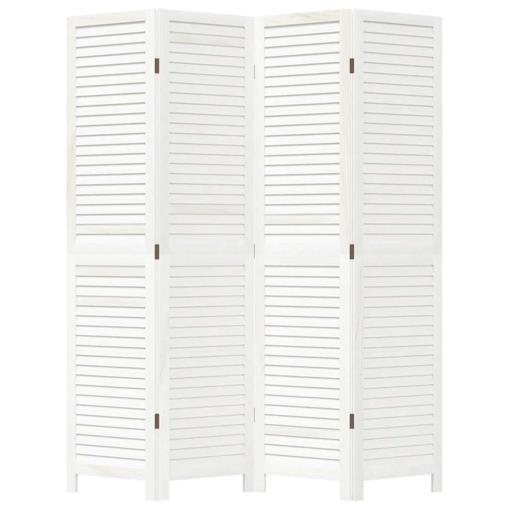 Divisorio Ambienti 4Pannelli Bianco Legno Massello di Paulownia 358834