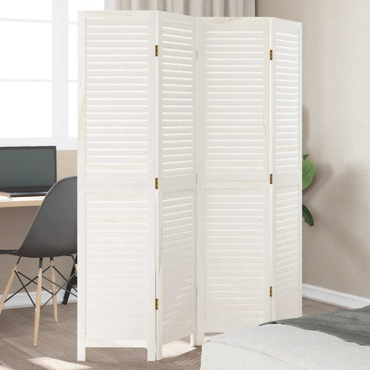 Divisorio Ambienti 4Pannelli Bianco Legno Massello di Paulownia