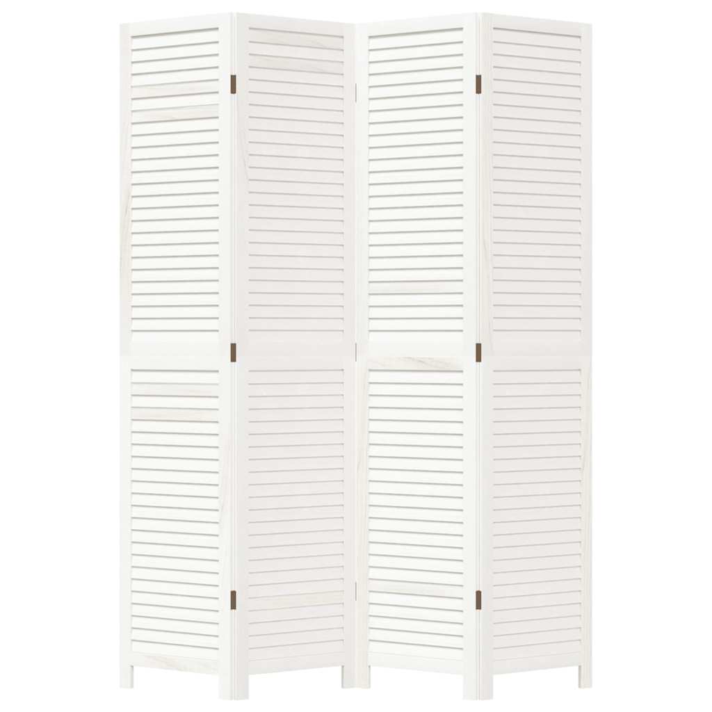 Divisorio Ambienti 4Pannelli Bianco Legno Massello di Paulownia 358835
