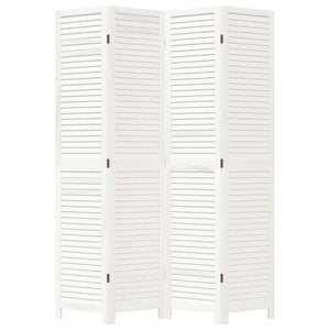 Divisorio Ambienti 4Pannelli Bianco Legno Massello di Paulownia 358835