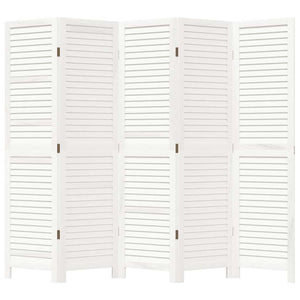 Divisorio Ambienti 5Pannelli Bianco Legno Massello di Paulownia 358837