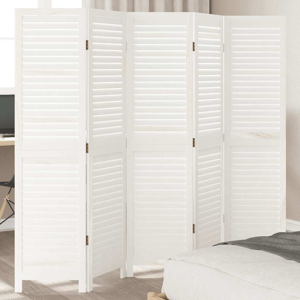 Divisorio Ambienti 5Pannelli Bianco Legno Massello di Paulownia 358837