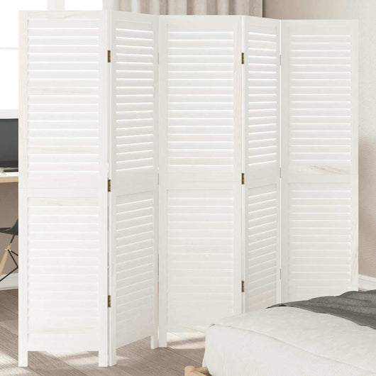 Divisorio Ambienti 5Pannelli Bianco Legno Massello di Paulownia 358837