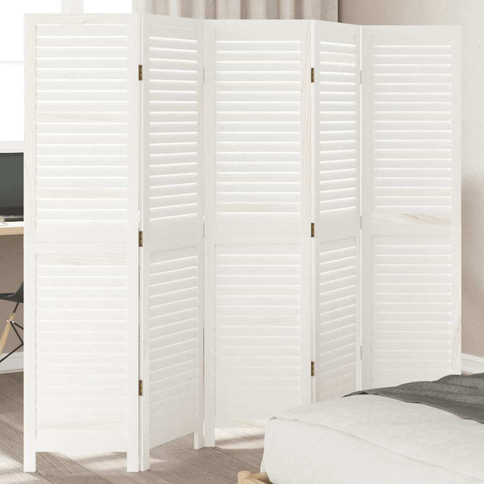 Divisorio Ambienti 5Pannelli Bianco Legno Massello di Paulownia 358837
