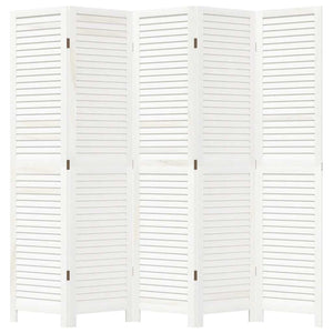 Divisorio Ambienti 5Pannelli Bianco Legno Massello di Paulownia 358838