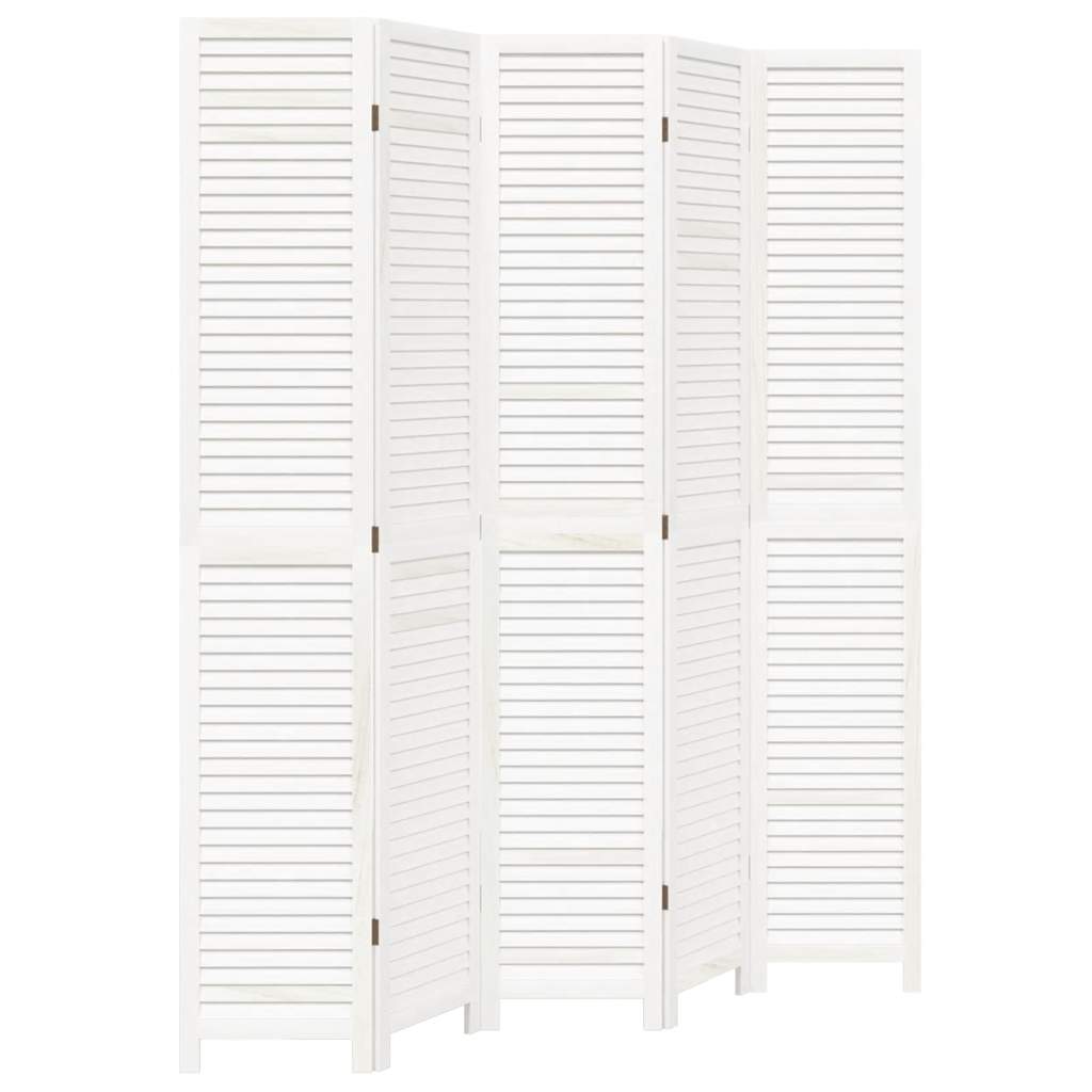 Divisorio Ambienti 5Pannelli Bianco Legno Massello di Paulownia 358840