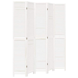 Divisorio Ambienti 5Pannelli Bianco Legno Massello di Paulownia 358840