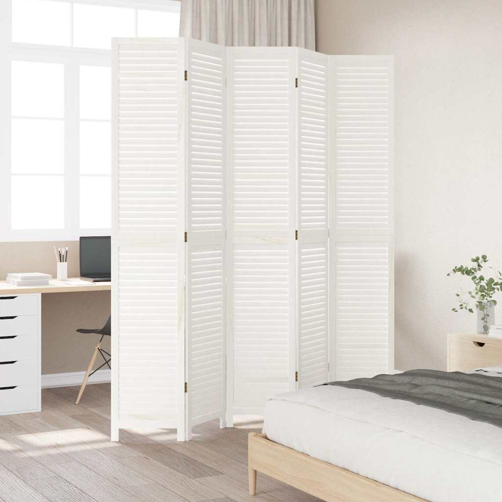 Divisorio Ambienti 5Pannelli Bianco Legno Massello di Paulownia 358840