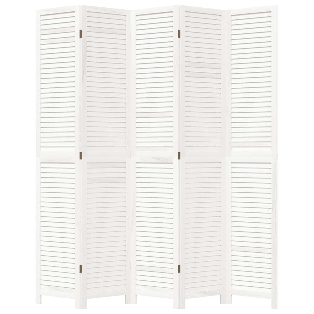 Divisorio Ambienti 5Pannelli Bianco Legno Massello di Paulownia 358840