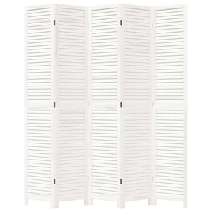 Divisorio Ambienti 5Pannelli Bianco Legno Massello di Paulownia 358840