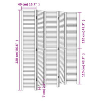 Divisorio Ambienti 5Pannelli Bianco Legno Massello di Paulownia 358840
