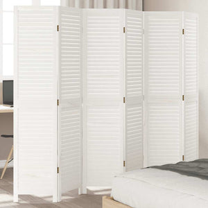 Divisorio Ambienti 6Pannelli Bianco Legno Massello di Paulownia 358842