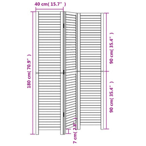 Divisorio Ambienti 3 Pannelli Nero Legno Massello di Paulownia 358846