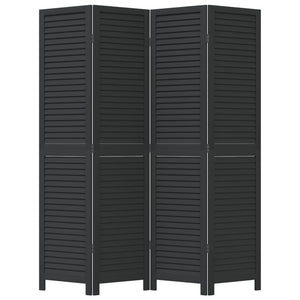 Divisorio Ambienti 4 Pannelli Nero Legno Massello di Paulownia 358850