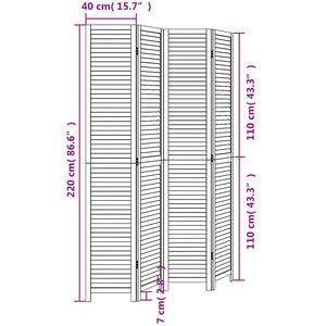 Divisorio Ambienti 4 Pannelli Nero Legno Massello di Paulownia 358852