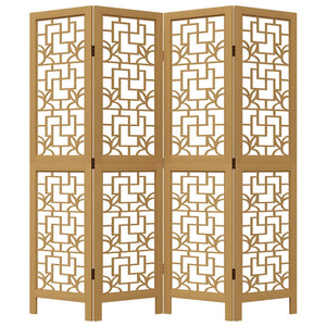 Divisorio Ambienti 4 Pannelli Marrone Legno Massello Paulownia 358865