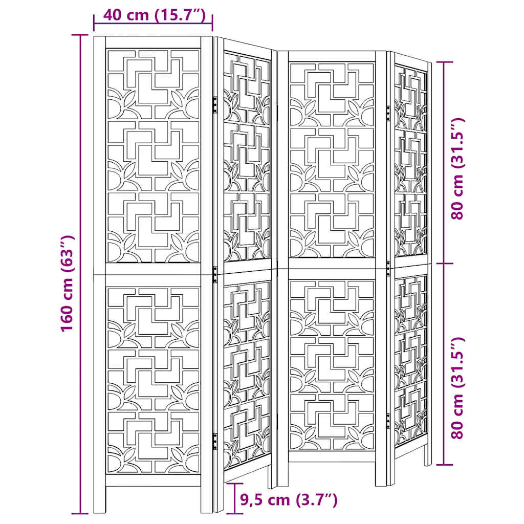 Divisorio Ambienti 4 Pannelli Marrone Legno Massello Paulownia 358865