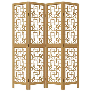 Divisorio Ambienti 4 Pannelli Marrone Legno Massello Paulownia 358866