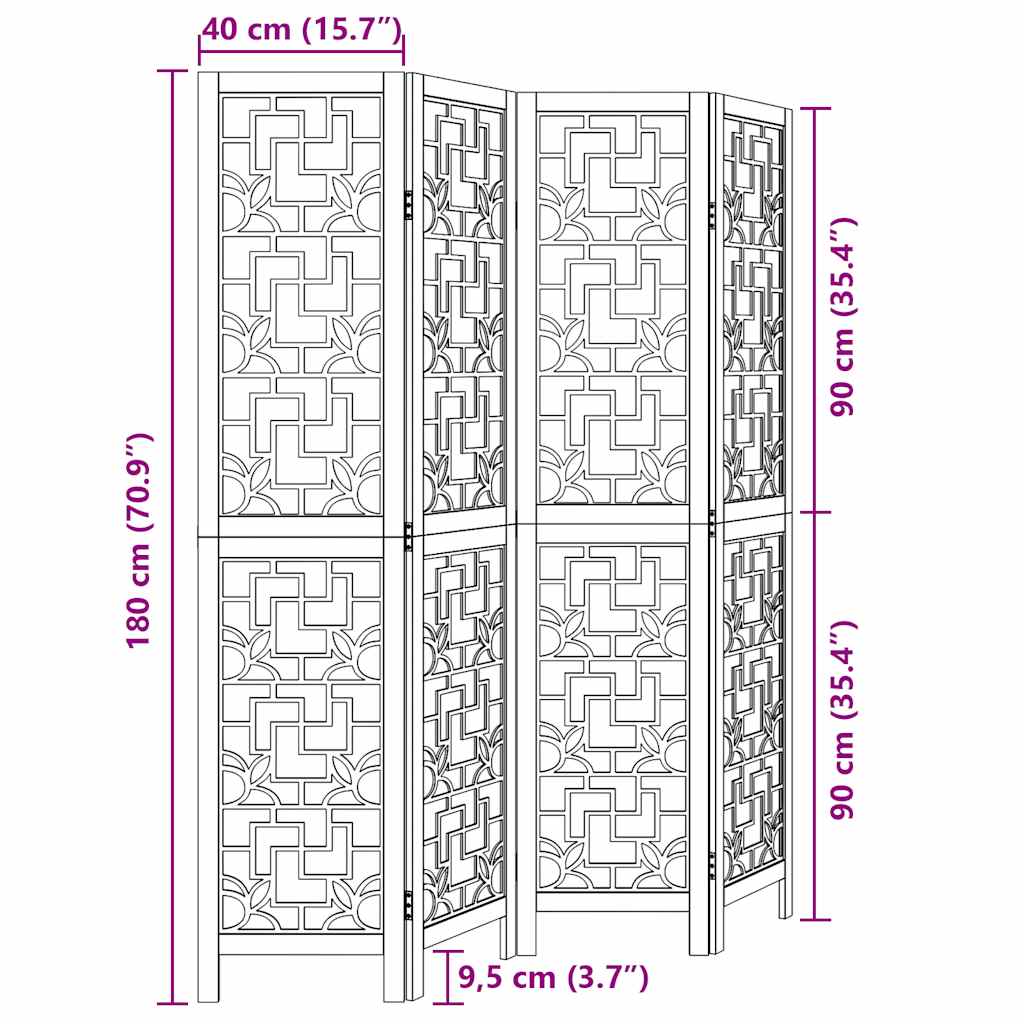 Divisorio Ambienti 4 Pannelli Marrone Legno Massello Paulownia 358866