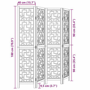 Divisorio Ambienti 4 Pannelli Marrone Legno Massello Paulownia 358866