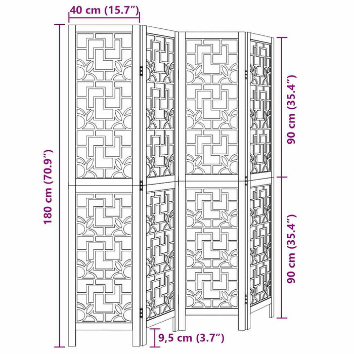 Divisorio Ambienti 4 Pannelli Marrone Legno Massello Paulownia 358866