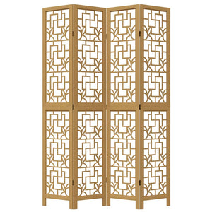 Divisorio Ambienti 4 Pannelli Marrone Legno Massello Paulownia 358868