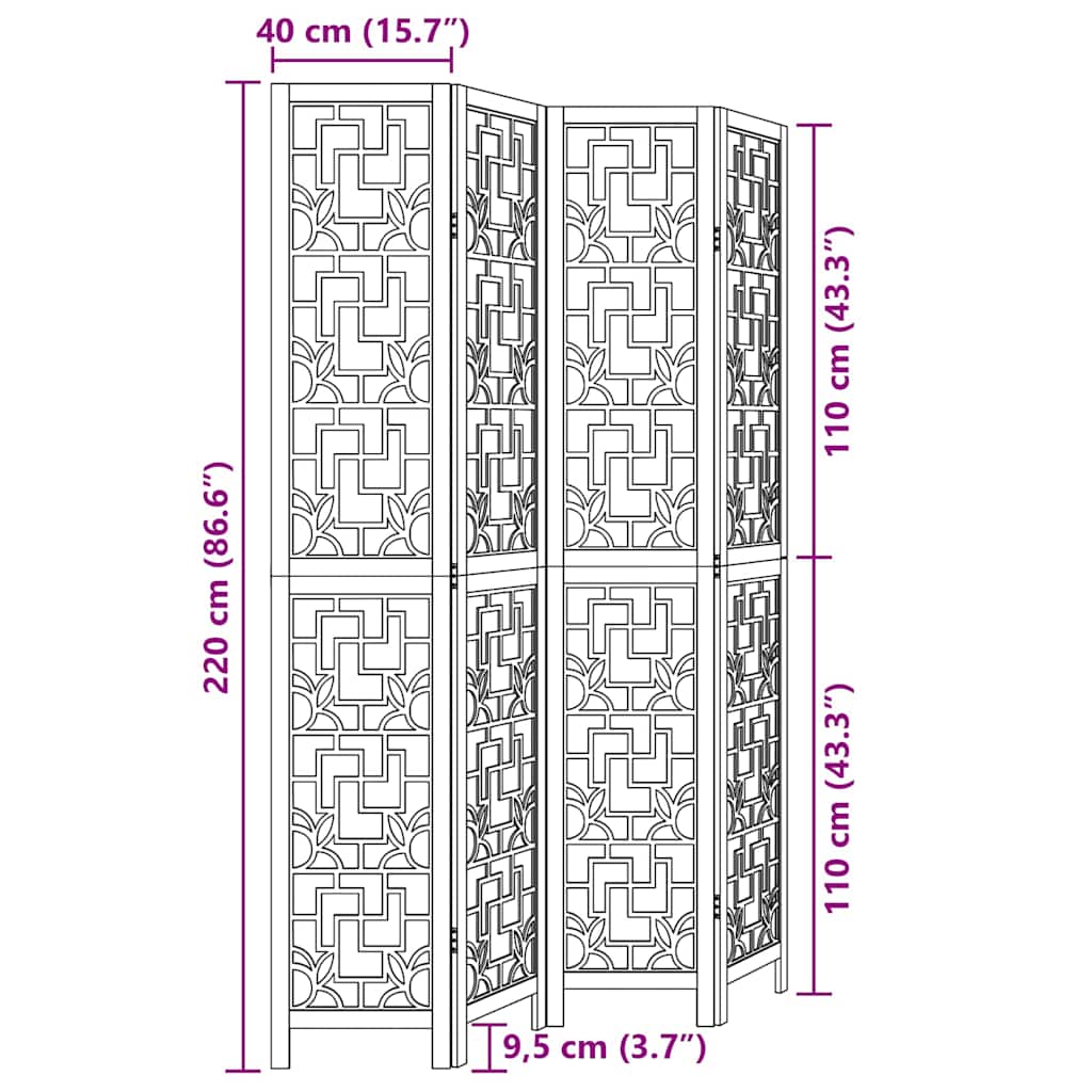 Divisorio Ambienti 4 Pannelli Marrone Legno Massello Paulownia 358868