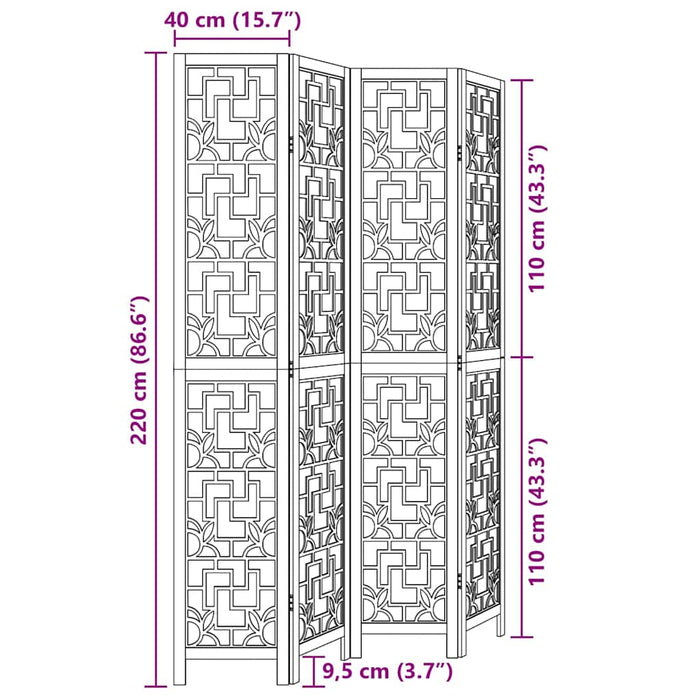 Divisorio Ambienti 4 Pannelli Marrone Legno Massello Paulownia 358868