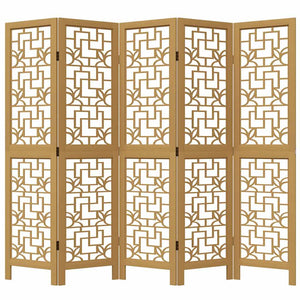 Divisorio Ambienti 5 Pannelli Marrone Legno Massello Paulownia 358869