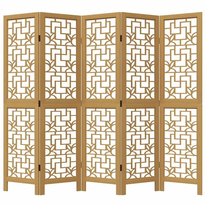 Divisorio Ambienti 5 Pannelli Marrone Legno Massello Paulownia 358869