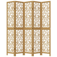 Divisorio Ambienti 5 Pannelli Marrone Legno Massello Paulownia 358872