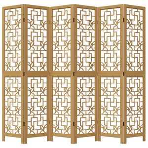 Divisorio Ambienti 6 Pannelli Marrone Legno Massello Paulownia 358875