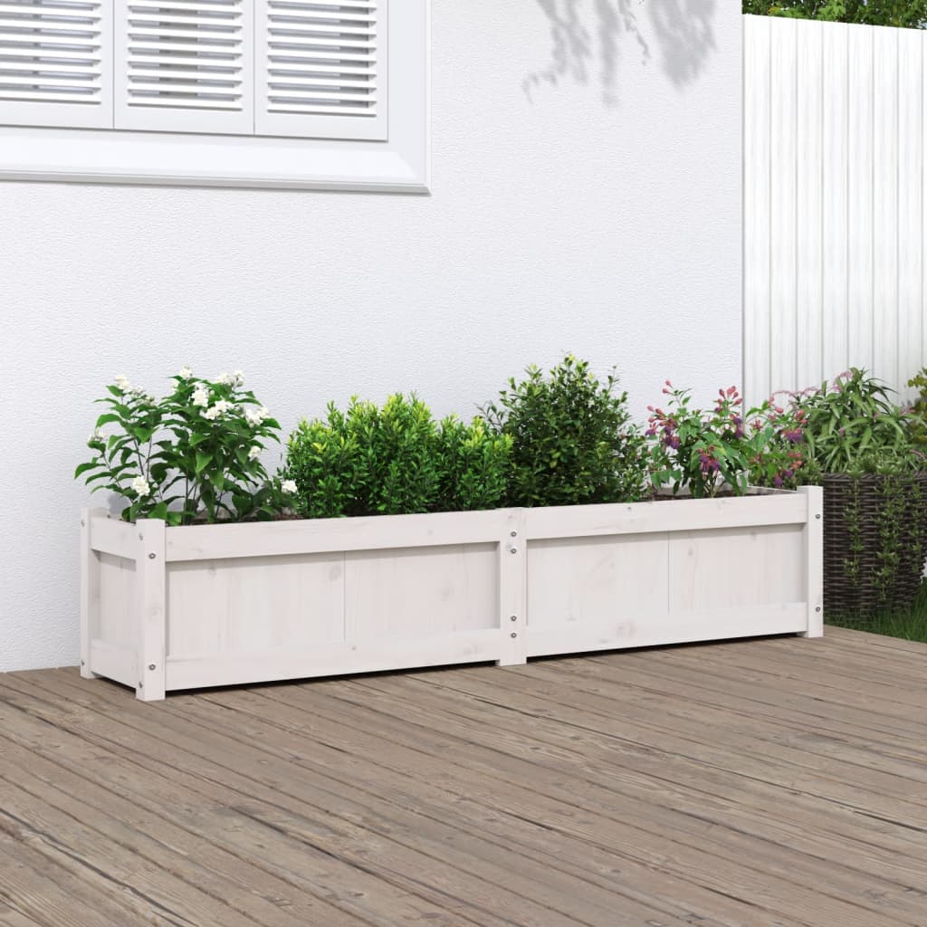 Fioriera da Giardino Bianca 150x31x31 cm Legno Massello di Pino 837476
