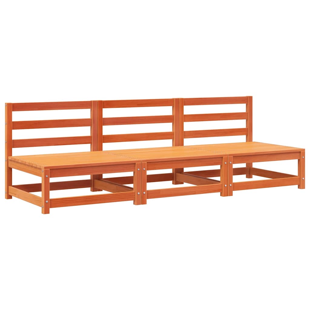 Divani Senza Braccioli Giardino 3pz Marrone Cera 70x70x67 Pino 837932