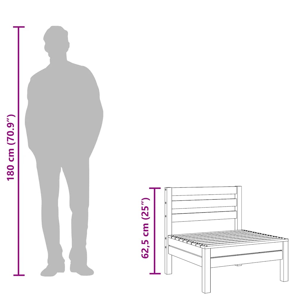 Divano Senza Braccioli da Giardino-Sofa da Giardino-Divano da esterno Marrone Cera Massello Pino