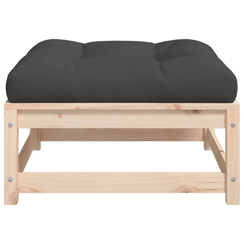 Poggiapiedi da Giardino con Cuscino in Legno Massello di Pino